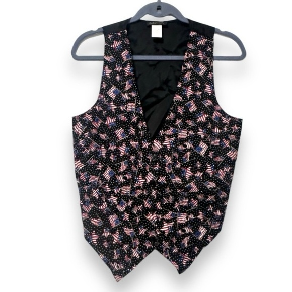 Vintage Tops - Vintage 90s Robyn-Lyn Black American Flag Vest Women’s Size Small Patriotic EUC